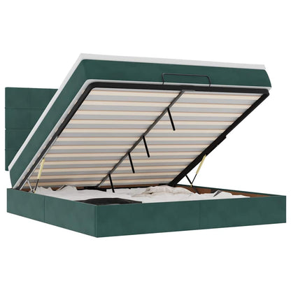 Ottoman-Bett mit Matratzen & LEDs Dunkelgrün 180x200 cm Samt
