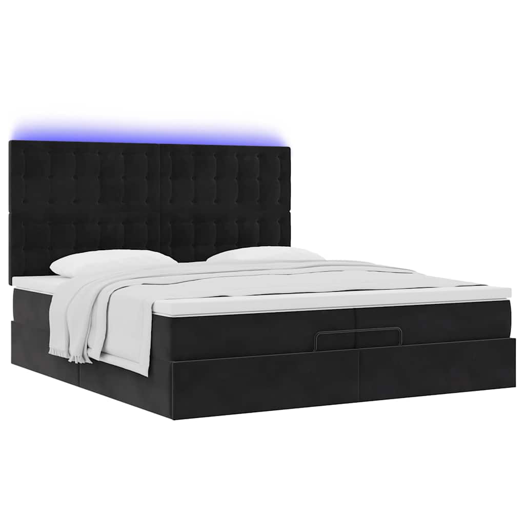 Ottoman-Bett mit Matratzen & LEDs Schwarz 200x200 cm Samt