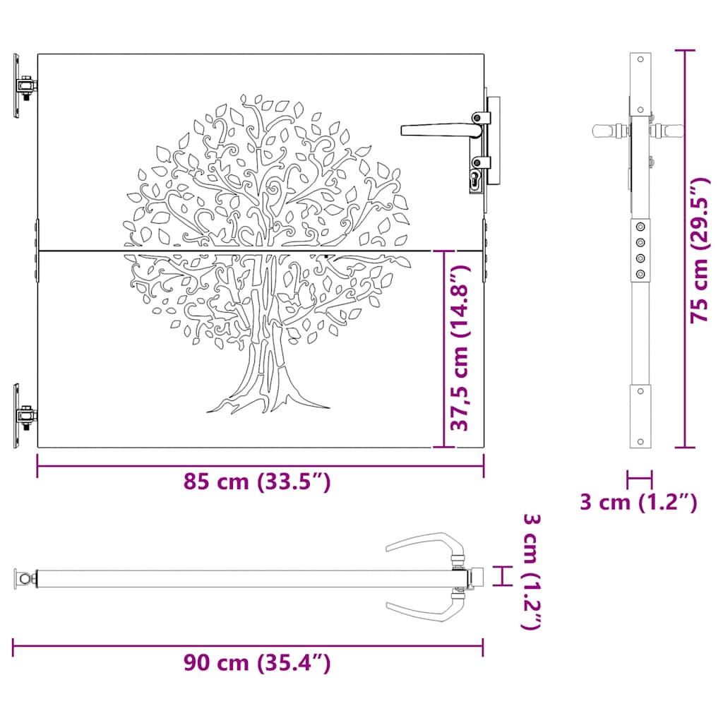 Gartentor 100x200 cm Verwitterungsstahl Trace-Design