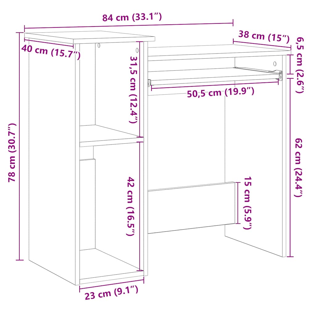 Schreibtisch mit Regal Räuchereiche 84x40x78 cm Holzwerkstoff
