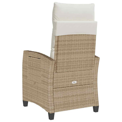 Gartensessel mit Beistelltisch Verstellbar Beige Poly Rattan