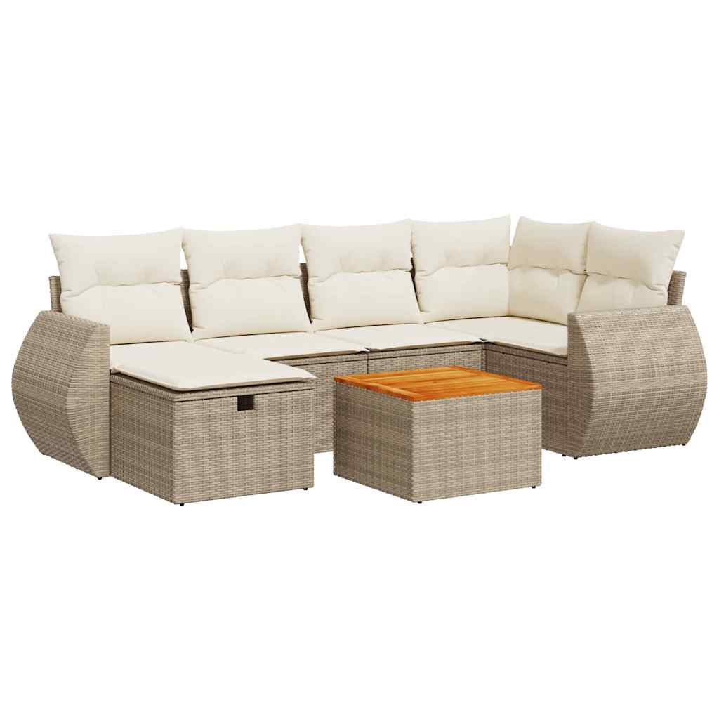 7-tlg. Garten-Sofagarnitur mit Kissen Beige Poly Rattan