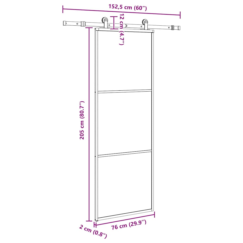 Schiebetür mit Beschlag 76x205 cm ESG-Glas & Aluminium