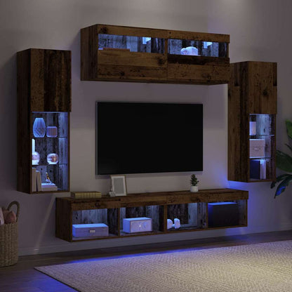 TV-Schrankset mit LED-Lichtleisten 6 pcs Altholz Holzwerkstoff