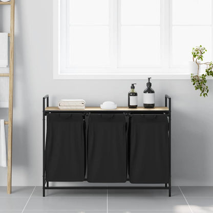 Wäschekorb 3 Fächer mit Ablage Sonoma-Eiche