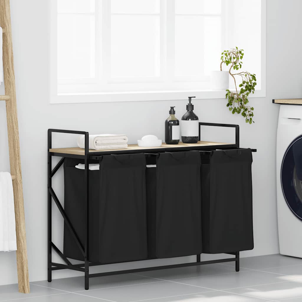 Wäschekorb 3 Fächer mit Ablage Sonoma-Eiche