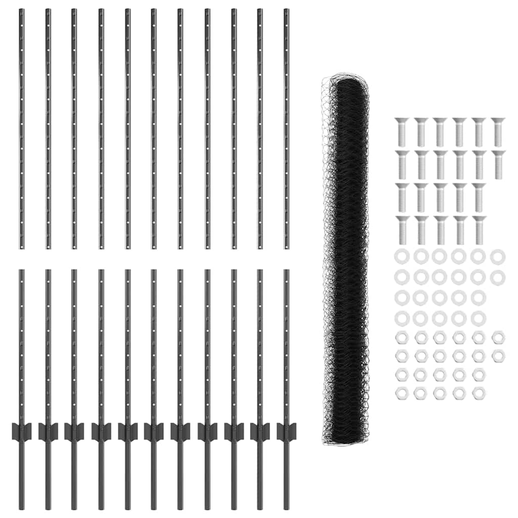 Zaun mit Pfosten Grau 1,4 x 25 m Stahl