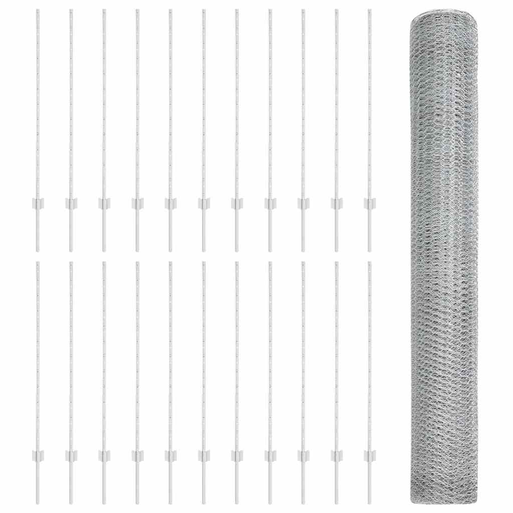 Zaun mit Pfosten Silber 1,2 x 50 m Stahl