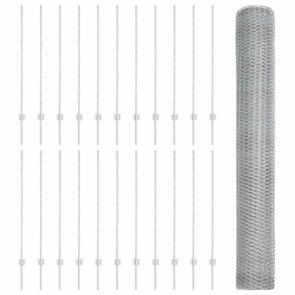 Zaun mit Pfosten Silber 1,2 x 50 m Stahl