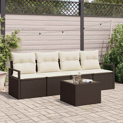 Sofa Set 5 pcs Braun und Creme Poly-Rattan
