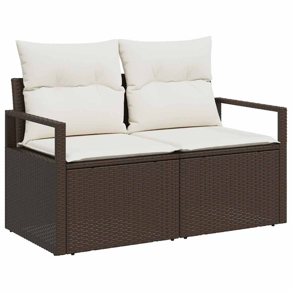 Sofa Set 5 pcs Braun und Creme Poly-Rattan