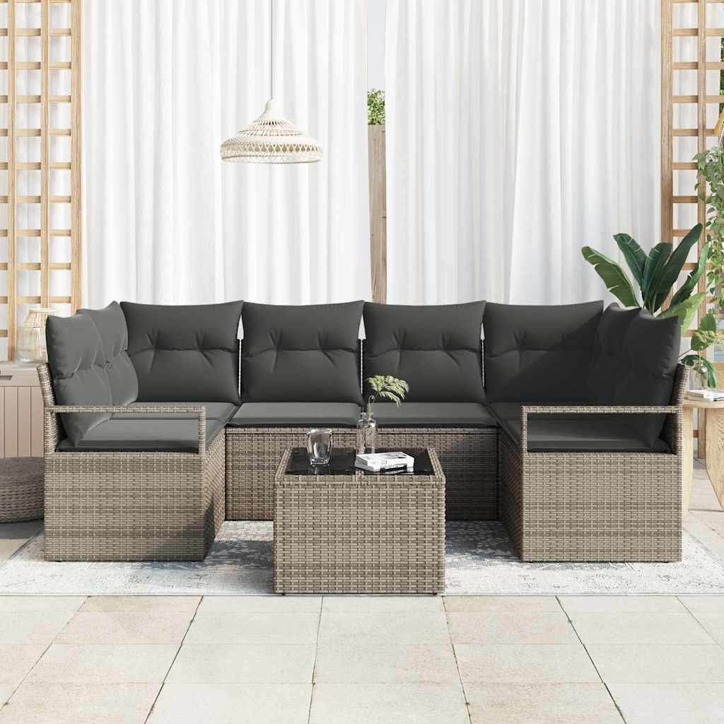 Sofa Set mit Kissen 7 pcs Grau Poly Rattan