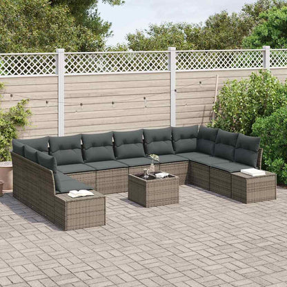 Gartensofa-set mit Kissen 11 pcs Grau Poly-Rattan