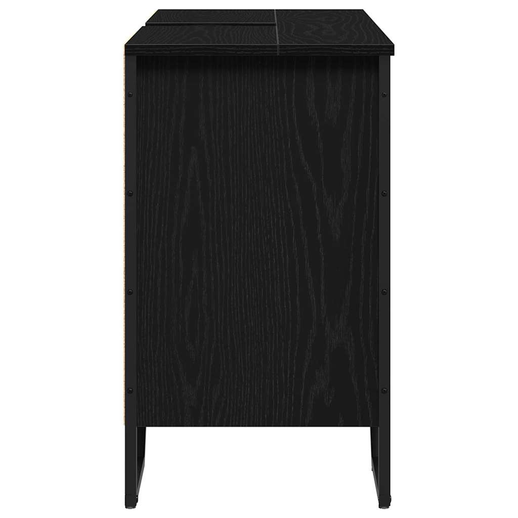 Waschbeckenschrank mit Tür Schwarz Eichen-Optik 91 x 35 x 60 cm