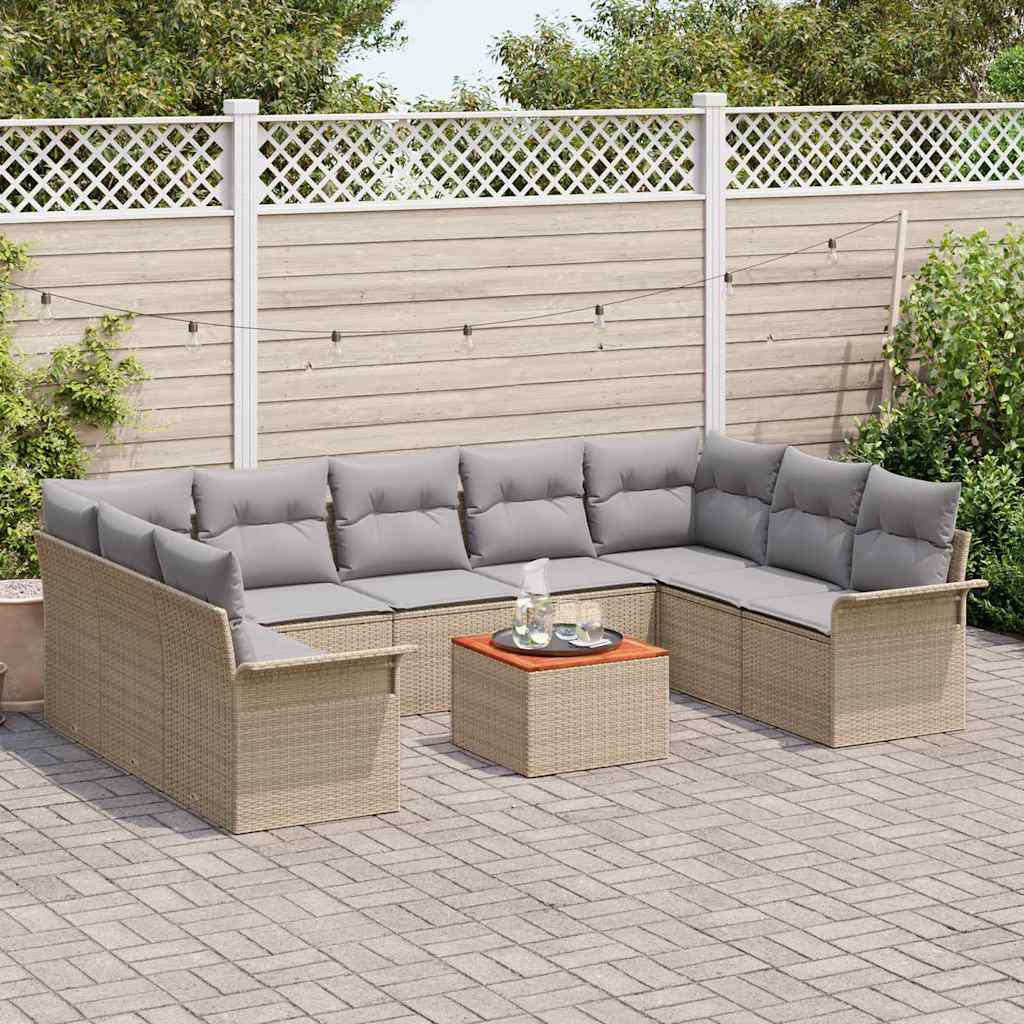 Gartensofa-set mit Kissen 10 pcs Beige Poly-Rattan