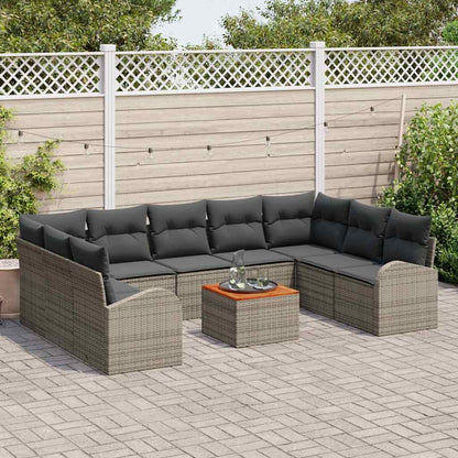 Gartensofa-set mit Kissen 10 pcs Grau Poly-Rattan