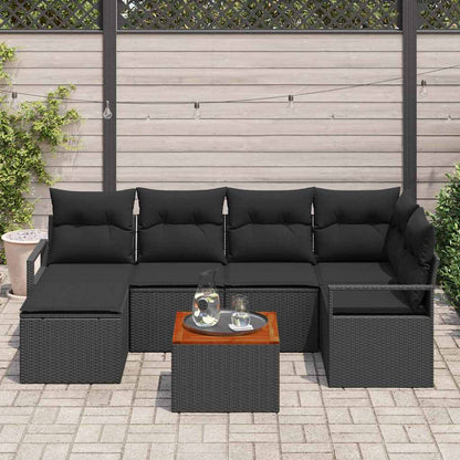 Gartensofa-set mit Kissen 7 pcs Schwarz Poly-Rattan