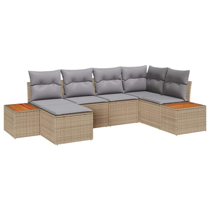 Gartensofa-set mit Kissen 6 pcs Beige Poly-Rattan