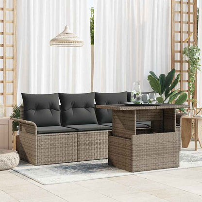 Gartensofa-set mit Kissen 5 pcs Grau Poly-Rattan