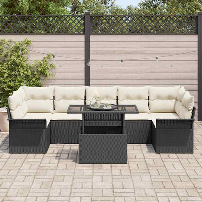 Garten-Sofa-Set mit Kissen 8 pcs Schwarz Poly Rattan