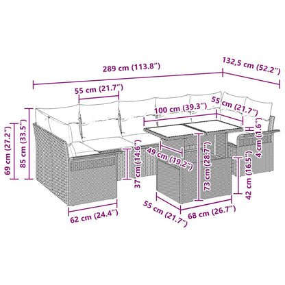 Garten-Sofa-Set mit Kissen 8 pcs Schwarz Poly Rattan