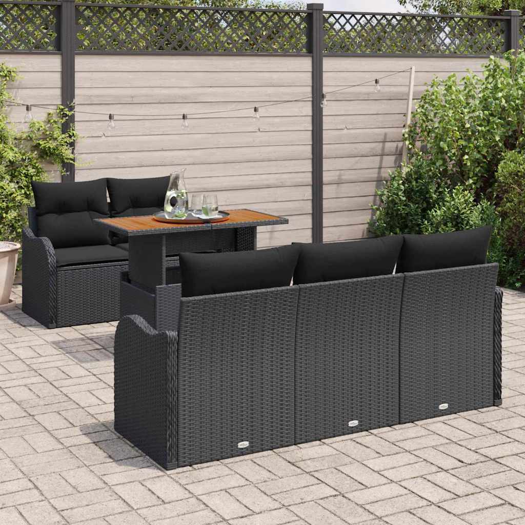 Gartensofa-set mit Kissen 6 pcs Schwarz Poly-Rattan