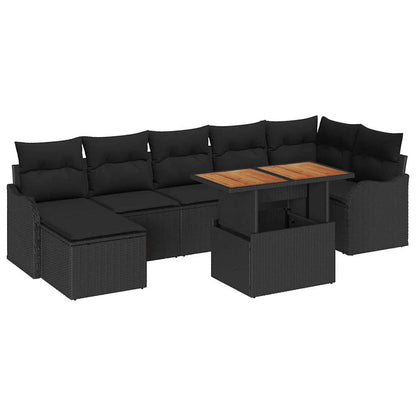 Garten-Sofa-Set mit Kissen mit Speicher 8 pcs Schwarz