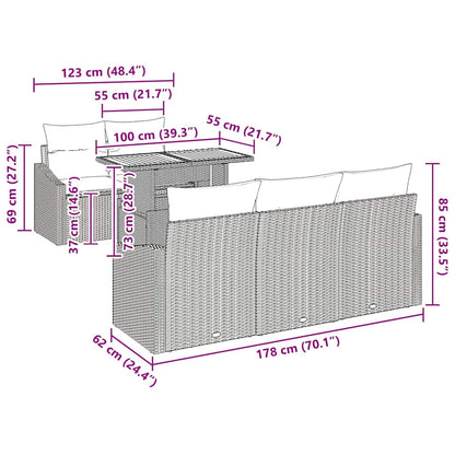 Garten Essgruppe mit Kissen 6 pcs Schwarz und Creme