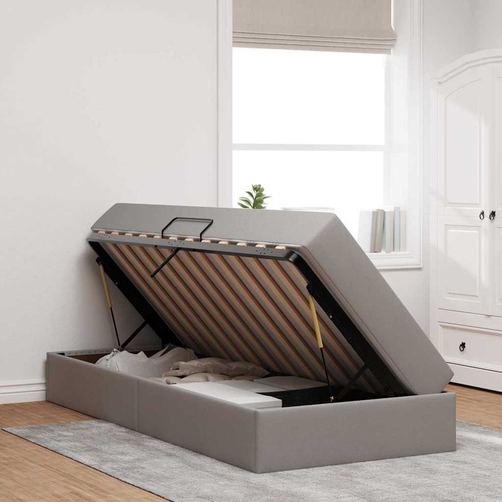 Aufbewahrungsbett mit Matratze Taupe 90 x 200 cm Polyester