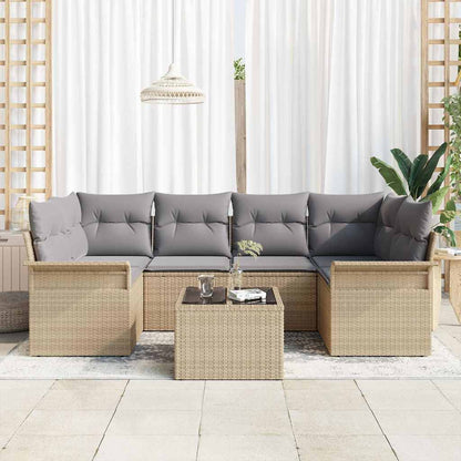 Garten-Sofa-Set mit Kissen mit Speicher 7 pcs Beige und Grau