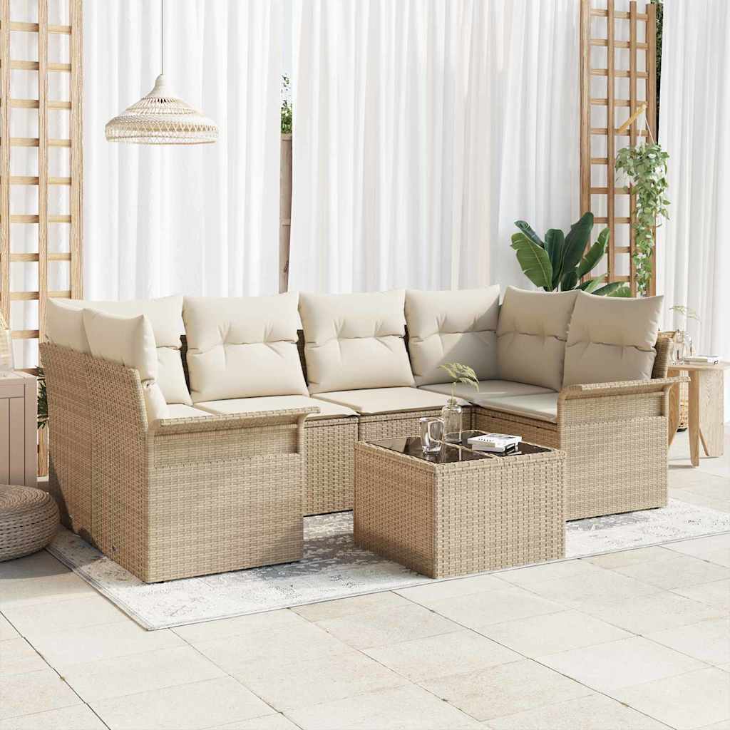Garten-Sofa-Set mit Kissen mit Speicher 7 pcs Beige und Creme