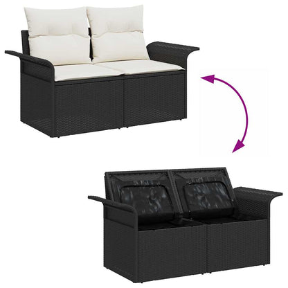 Gartensofa-set mit Kissen 8 pcs Schwarz und Creme Poly-Rattan
