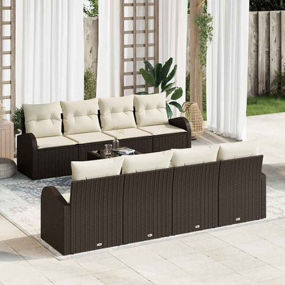 Garten-Sofa-Set mit Kissen mit Speicher 9 pcs Braun und Creme