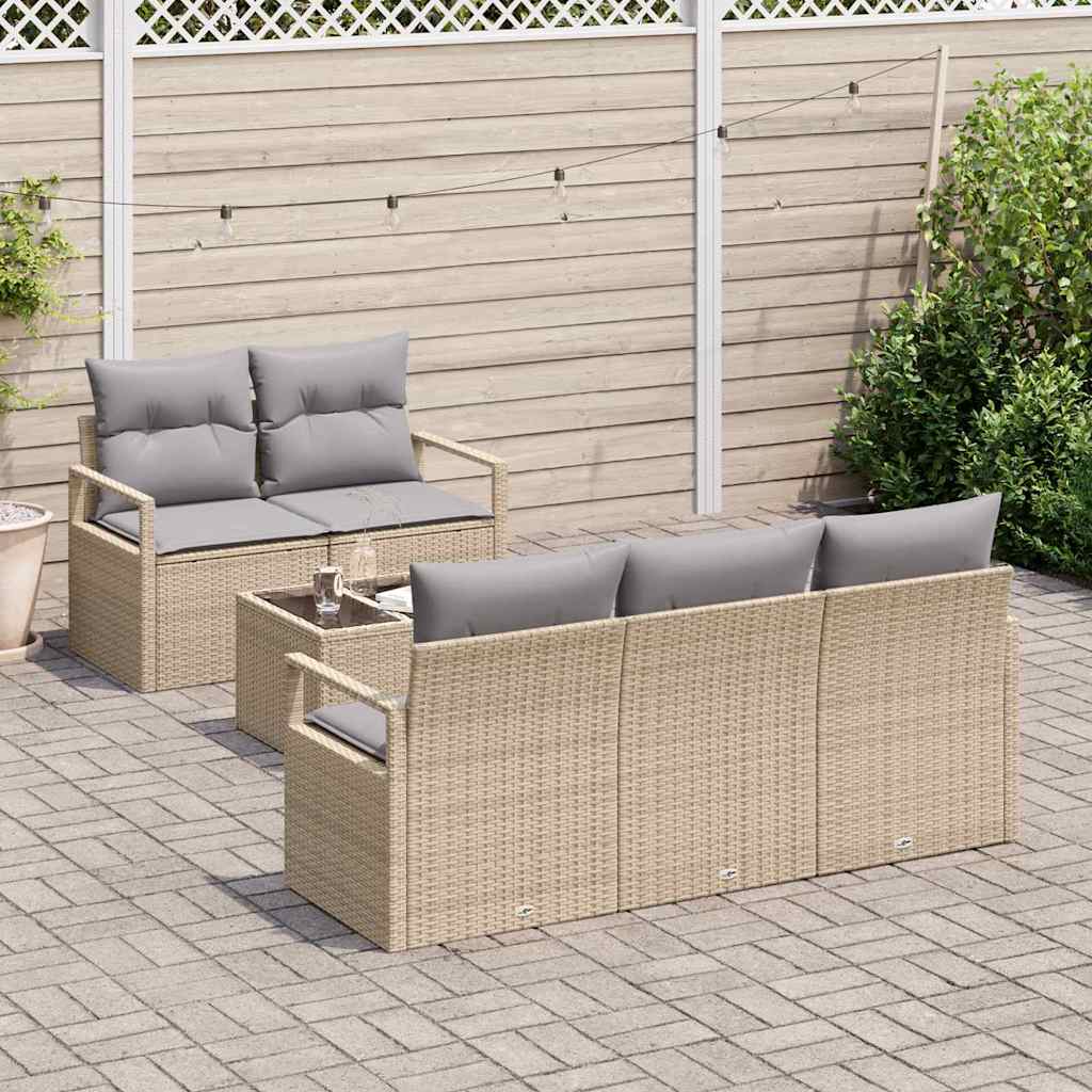 Gartensofa-set mit Kissen 6 pcs Beige und Grau Poly-Rattan