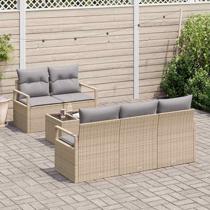 Gartensofa-set mit Kissen 6 pcs Beige und Grau Poly-Rattan