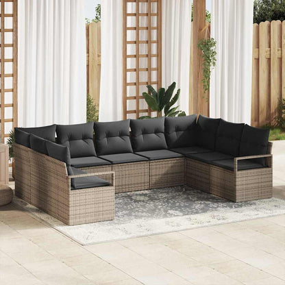 Gartensofa-set mit Kissen mit Speicher 9 pcs Grau Poly-Rattan