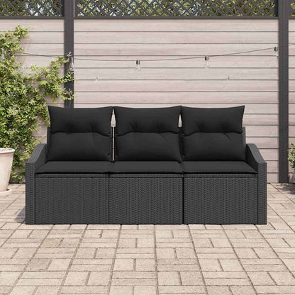 Gartensofa-set mit Kissen 3 pcs Schwarz Poly-Rattan