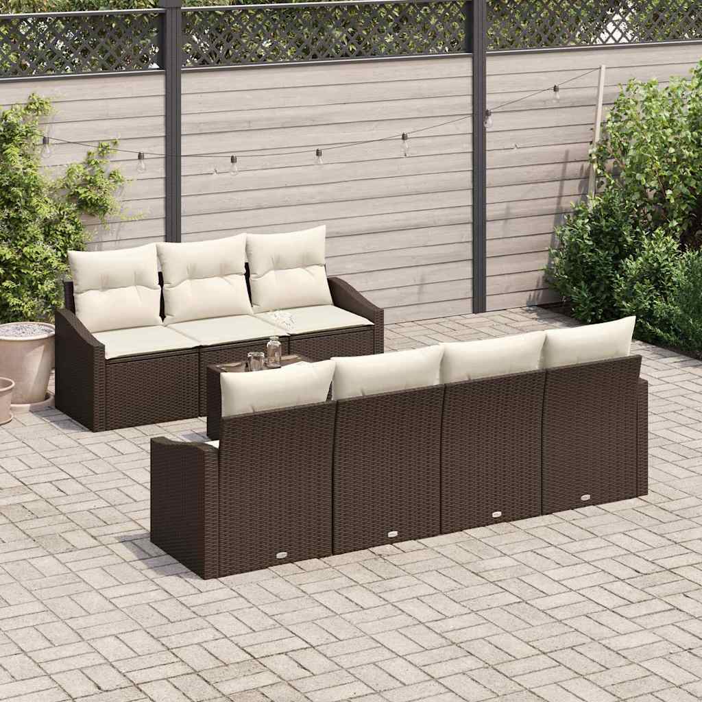 Sofa Set mit Kissen 8 pcs Braun und Creme Poly-Rattan