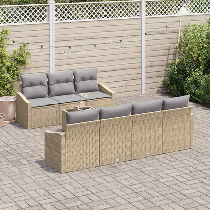 Sofa Set mit Kissen 8 pcs Beige und Grau Poly-Rattan