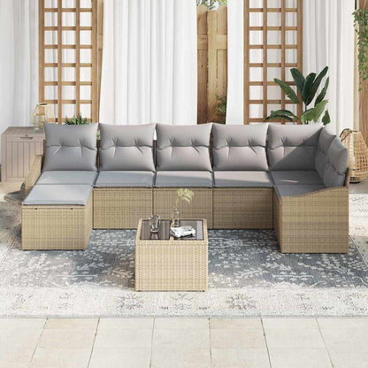 Garten-Sofa-Set mit Kissen 8 pcs Beige und Hellgrau Poly-Rattan