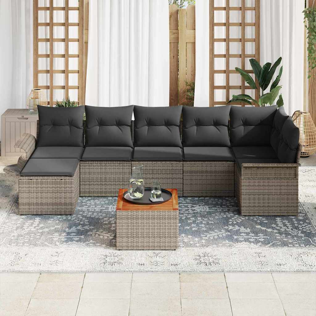 Gartensofa-set mit Speicher 8 pcs Grau Poly-Rattan
