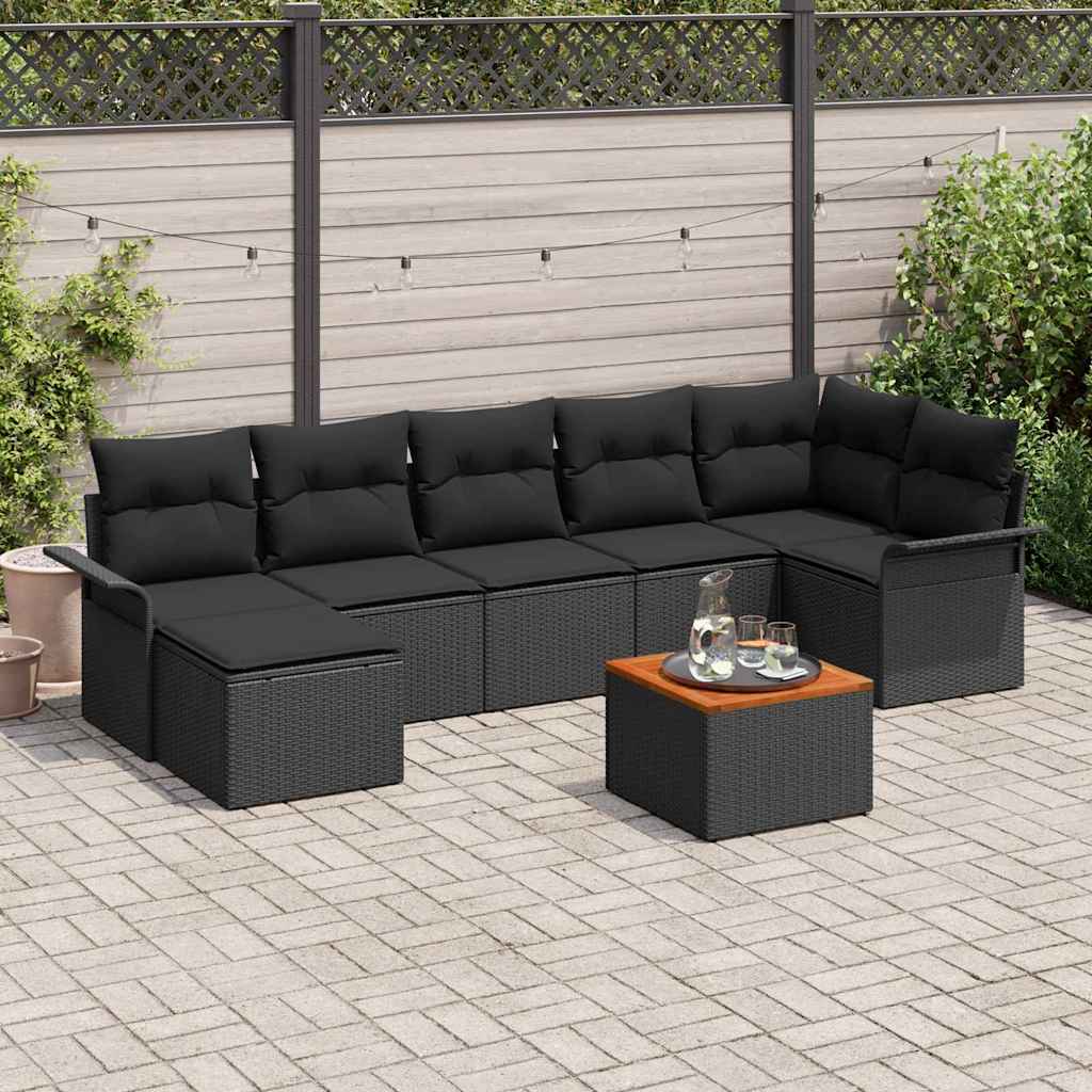 Gartensofa-set mit Speicher 8 pcs Schwarz Poly-Rattan
