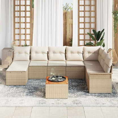Gartensofa-set mit Speicher 9 pcs Beige und Creme Poly-Rattan