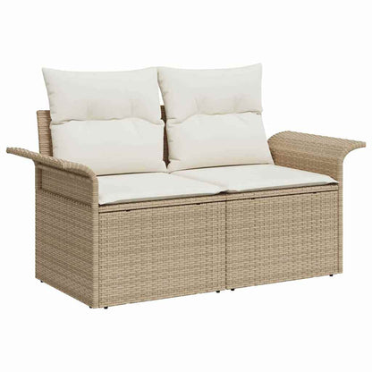 Gartensofa-set mit Speicher 9 pcs Beige und Creme Poly-Rattan