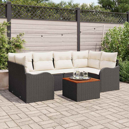 Gartensofa-set mit Speicher 7 pcs Schwarz und Creme Poly-Rattan
