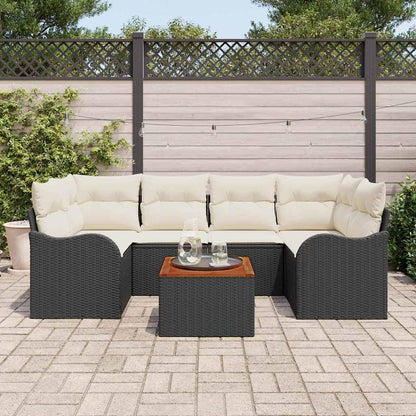 Gartensofa-set mit Speicher 7 pcs Schwarz und Creme Poly-Rattan