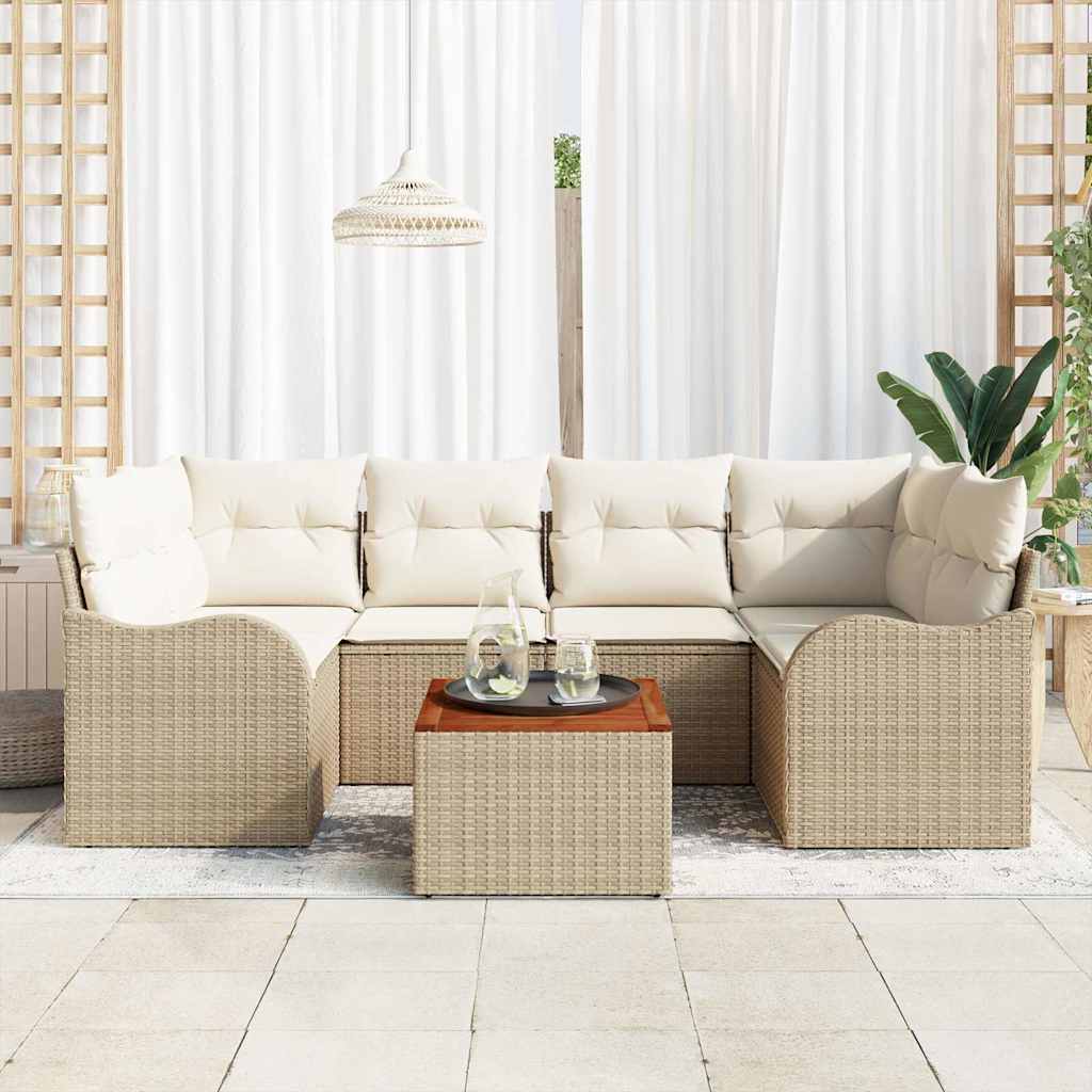 Gartensofa-set mit Speicher 7 pcs Beige und Creme Poly-Rattan