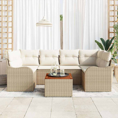 Gartensofa-set mit Speicher 7 pcs Beige und Creme Poly-Rattan