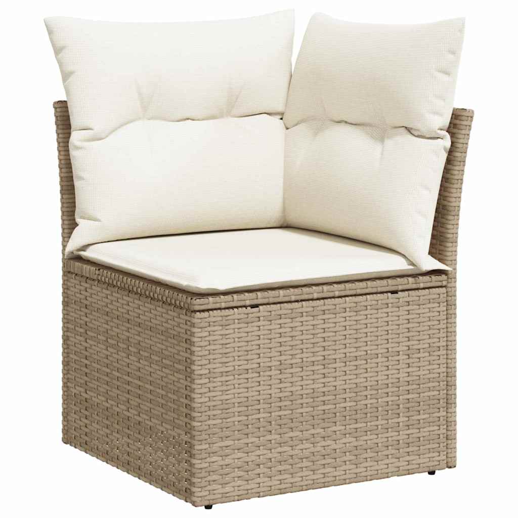 Gartensofa-set mit Speicher 7 pcs Beige und Creme Poly-Rattan