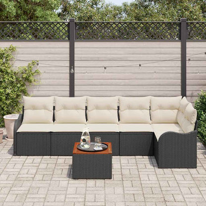 Gartensofa-set mit Speicher 7 pcs Schwarz und Creme Poly-Rattan